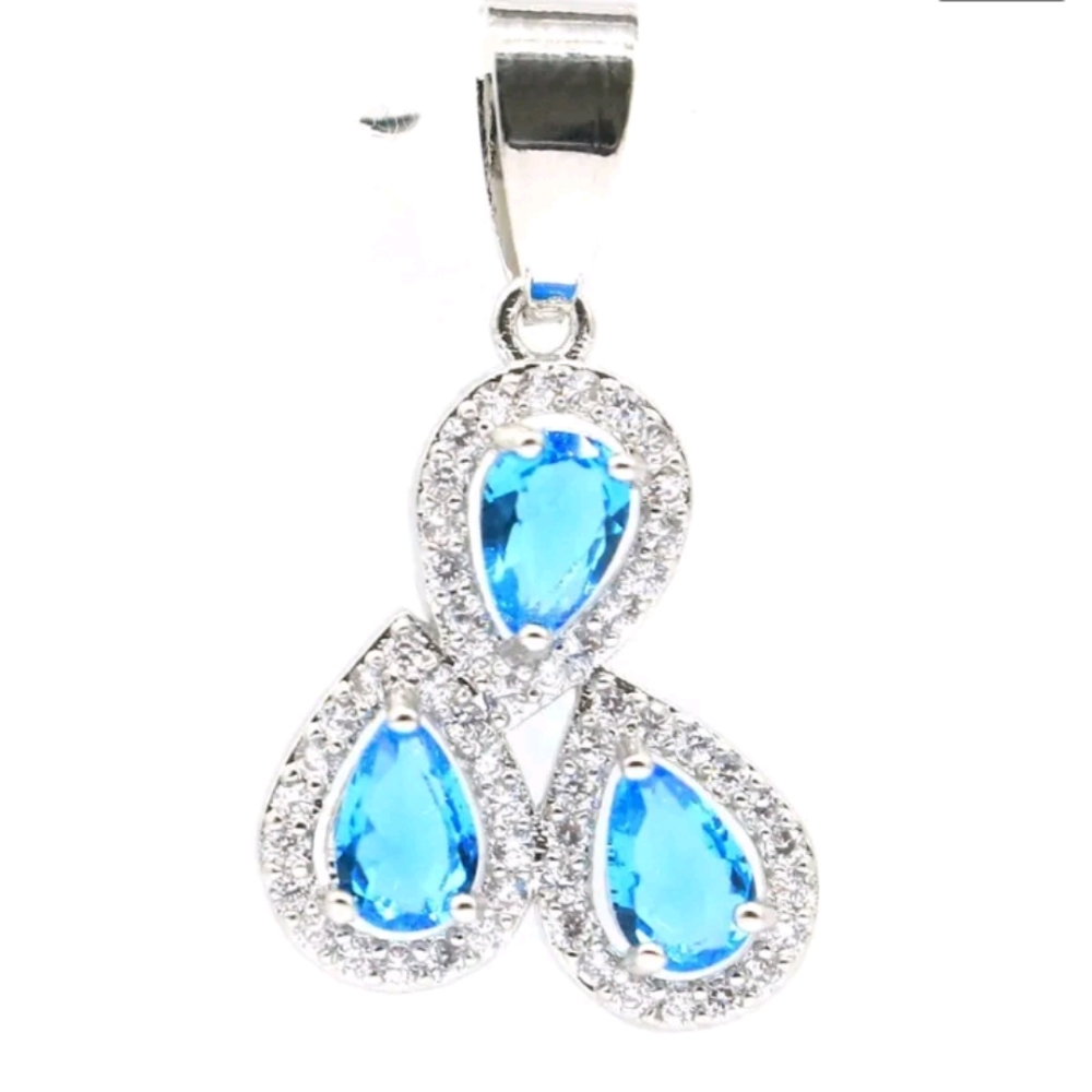 New Blue topaz cz sterling silver pendant - Picture 1 of 3